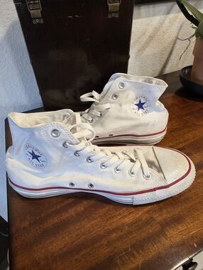 Converse Chuck Taylor All Star High Top Sneakers - White with Red Trim Size 11